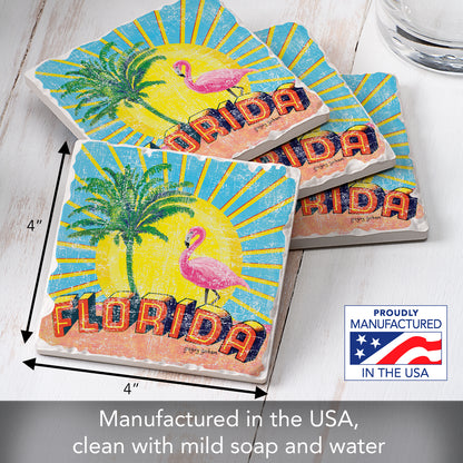 Thirstystone Florida Retro 4 Pack Tumbled Tile Stone Coasters 4" Square Manufactured in the USA