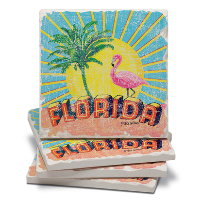 Thirstystone Florida Retro 4 Pack Tumbled Tile Stone Coasters 4" Square Manufactured in the USA