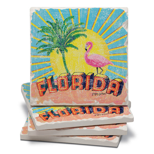 Thirstystone Florida Retro 4 Pack Tumbled Tile Stone Coasters 4" Square Manufactured in the USA