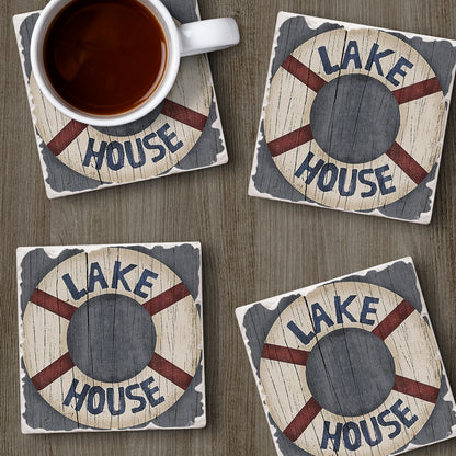 Thirstystone Lake House Preserver 4-Pack Tumbled Tile Stone Coasters 4" Square Manufactured in the USA