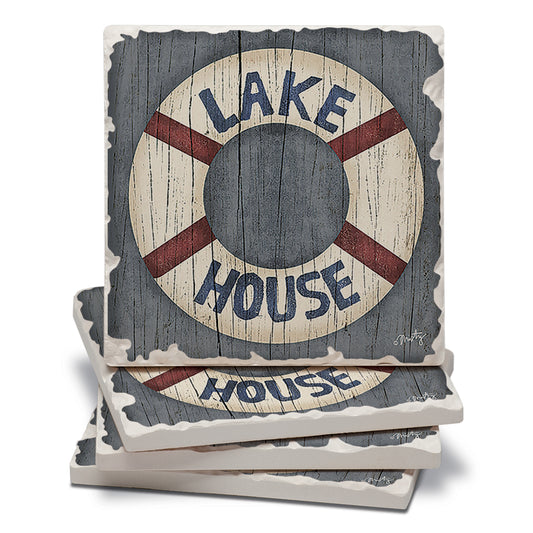 Thirstystone Lake House Preserver 4-Pack Tumbled Tile Stone Coasters 4" Square Manufactured in the USA