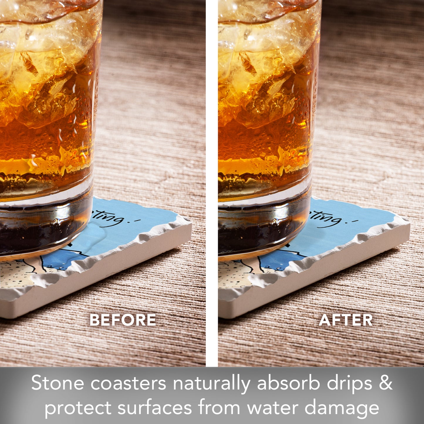 Thirstystone Beach Meeting 4 Pack Tumbled Tile Stone Coasters 4" Square Manufactured in the USA