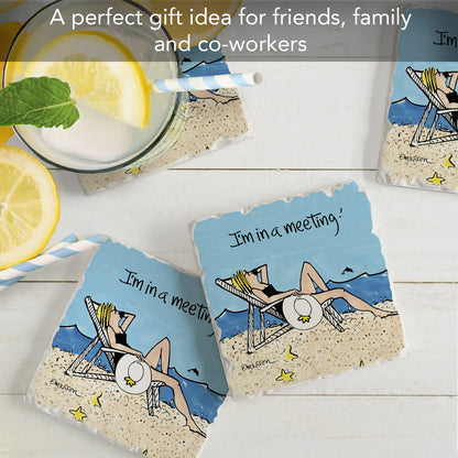 Thirstystone Beach Meeting 4 Pack Tumbled Tile Stone Coasters 4" Square Manufactured in the USA