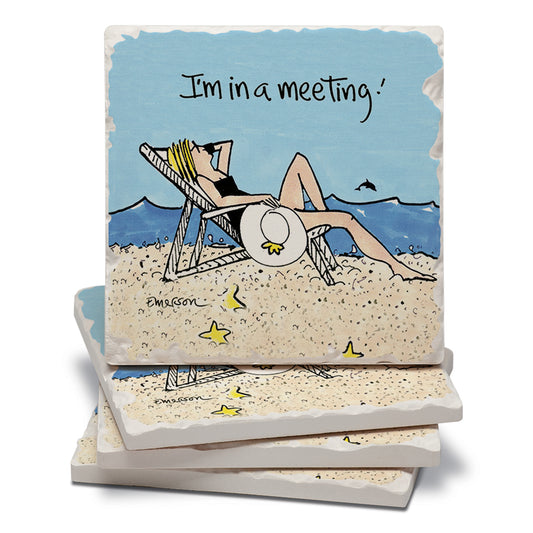 Thirstystone Beach Meeting 4 Pack Tumbled Tile Stone Coasters 4" Square Manufactured in the USA