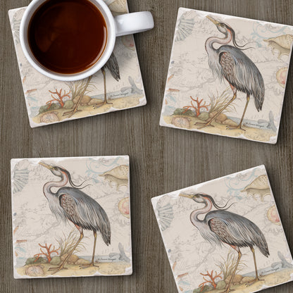 Thirstystone Blue Heron 4 Pack Tumbled Tile Stone Coasters 4" Square Manufactured in the USA