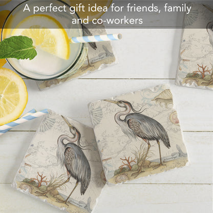 Thirstystone Blue Heron 4 Pack Tumbled Tile Stone Coasters 4" Square Manufactured in the USA