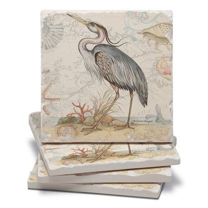 Thirstystone Blue Heron 4 Pack Tumbled Tile Stone Coasters 4" Square Manufactured in the USA