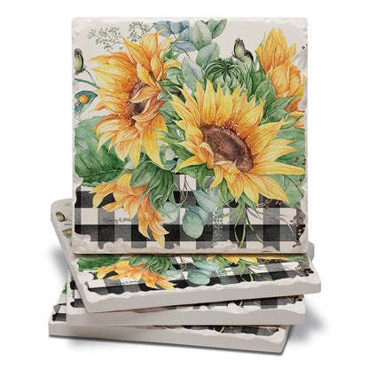 Thirstystone Sunflower Fields 4 Pack Tumbled Tile Stone Coasters 4" Square Manufactured in the USA