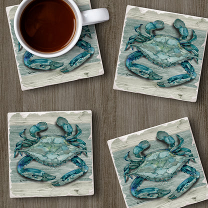 Thirstystone Northpoint Crab 4 Pack Tumbled Tile Stone Coasters 4" Square Manufactured in the USA