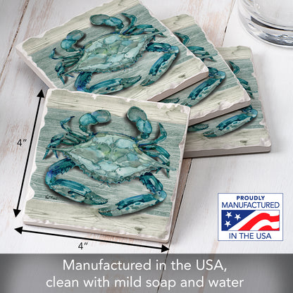 Thirstystone Northpoint Crab 4 Pack Tumbled Tile Stone Coasters 4" Square Manufactured in the USA