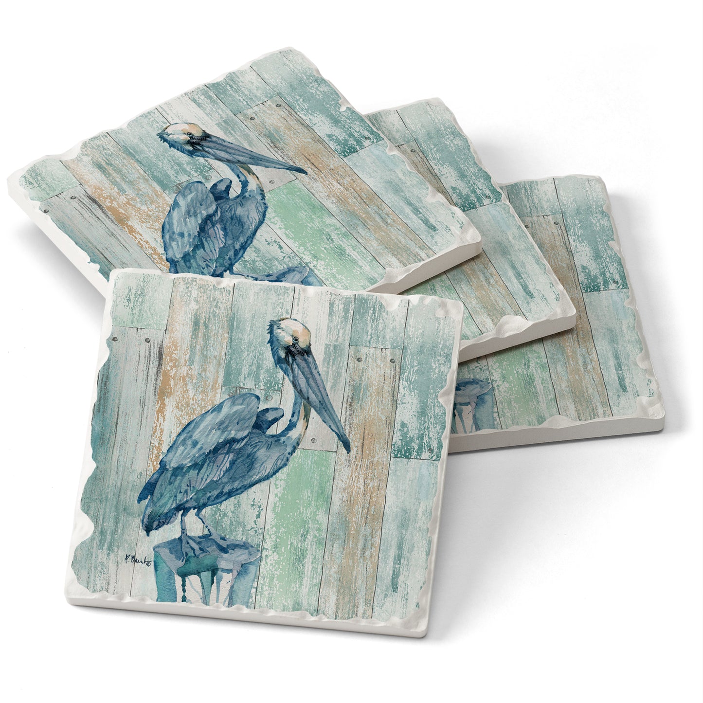 Thirstystone Arianna Pelican 4 Pack Tumbled Tile Stone Coasters 4" Square Manufactured in the USA