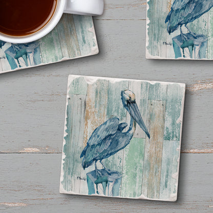Thirstystone Arianna Pelican 4 Pack Tumbled Tile Stone Coasters 4" Square Manufactured in the USA