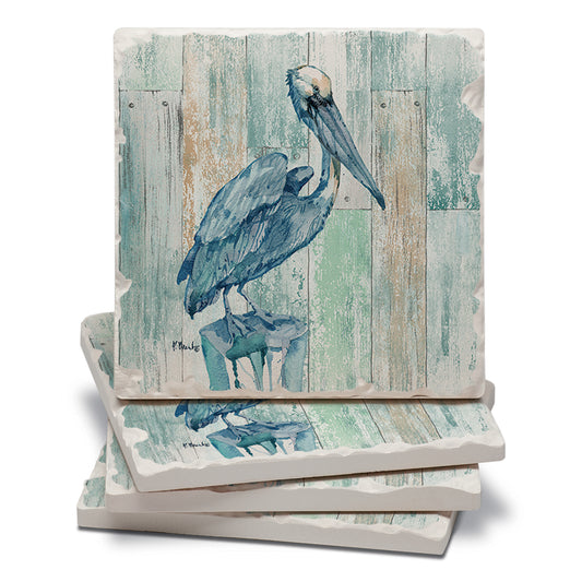 Thirstystone Arianna Pelican 4 Pack Tumbled Tile Stone Coasters 4" Square Manufactured in the USA