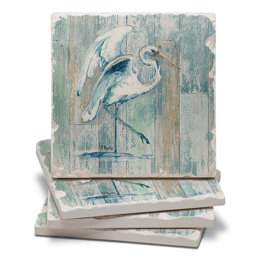 Thirstystone Arianna Egret 4-Pack Tumbled Tile Stone Coasters 4" Square Manufactured in the USA