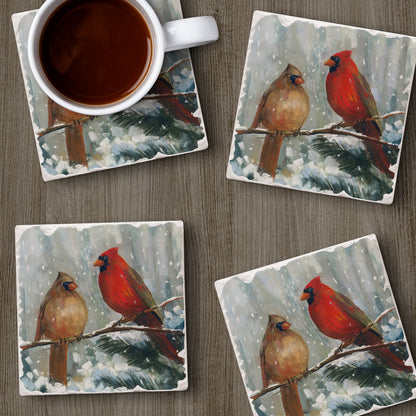 Thirstystone Winter Birds 4 Pack Assorted Tumbled Tile Stone Coasters with Protective Cork Backing 4" Square Manufactured in The USA
