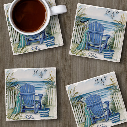 Thirstystone Chairs by The Sea 4-Pack Tumbled Tile Stone Coasters 4" Square Manufactured in the USA