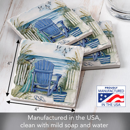 Thirstystone Chairs by The Sea 4-Pack Tumbled Tile Stone Coasters 4" Square Manufactured in the USA