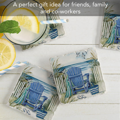 Thirstystone Chairs by The Sea 4-Pack Tumbled Tile Stone Coasters 4" Square Manufactured in the USA