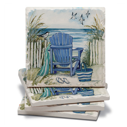 Thirstystone Chairs by The Sea 4-Pack Tumbled Tile Stone Coasters 4" Square Manufactured in the USA