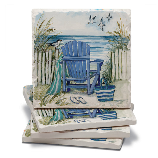 Thirstystone Chairs by The Sea 4-Pack Tumbled Tile Stone Coasters 4" Square Manufactured in the USA