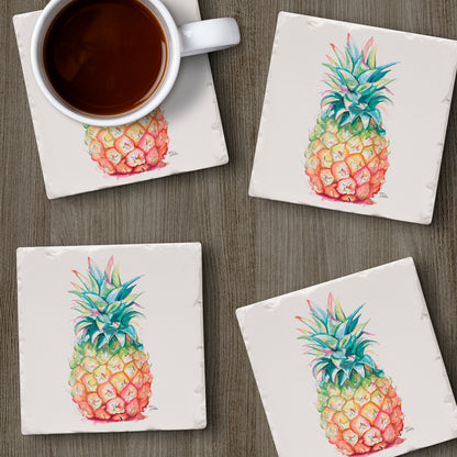 Thirstystone Hawaiian Pineapple 4 Pack Tumbled Tile Stone Coasters 4" Square Manufactured in the USA
