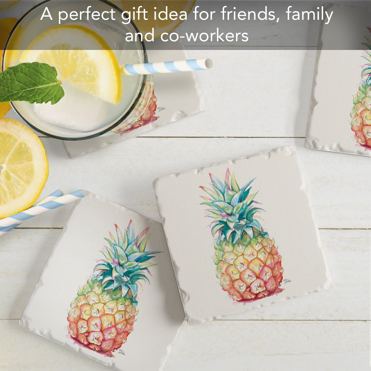 Thirstystone Hawaiian Pineapple 4 Pack Tumbled Tile Stone Coasters 4" Square Manufactured in the USA