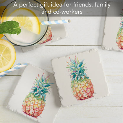 Thirstystone Hawaiian Pineapple 4 Pack Tumbled Tile Stone Coasters 4" Square Manufactured in the USA