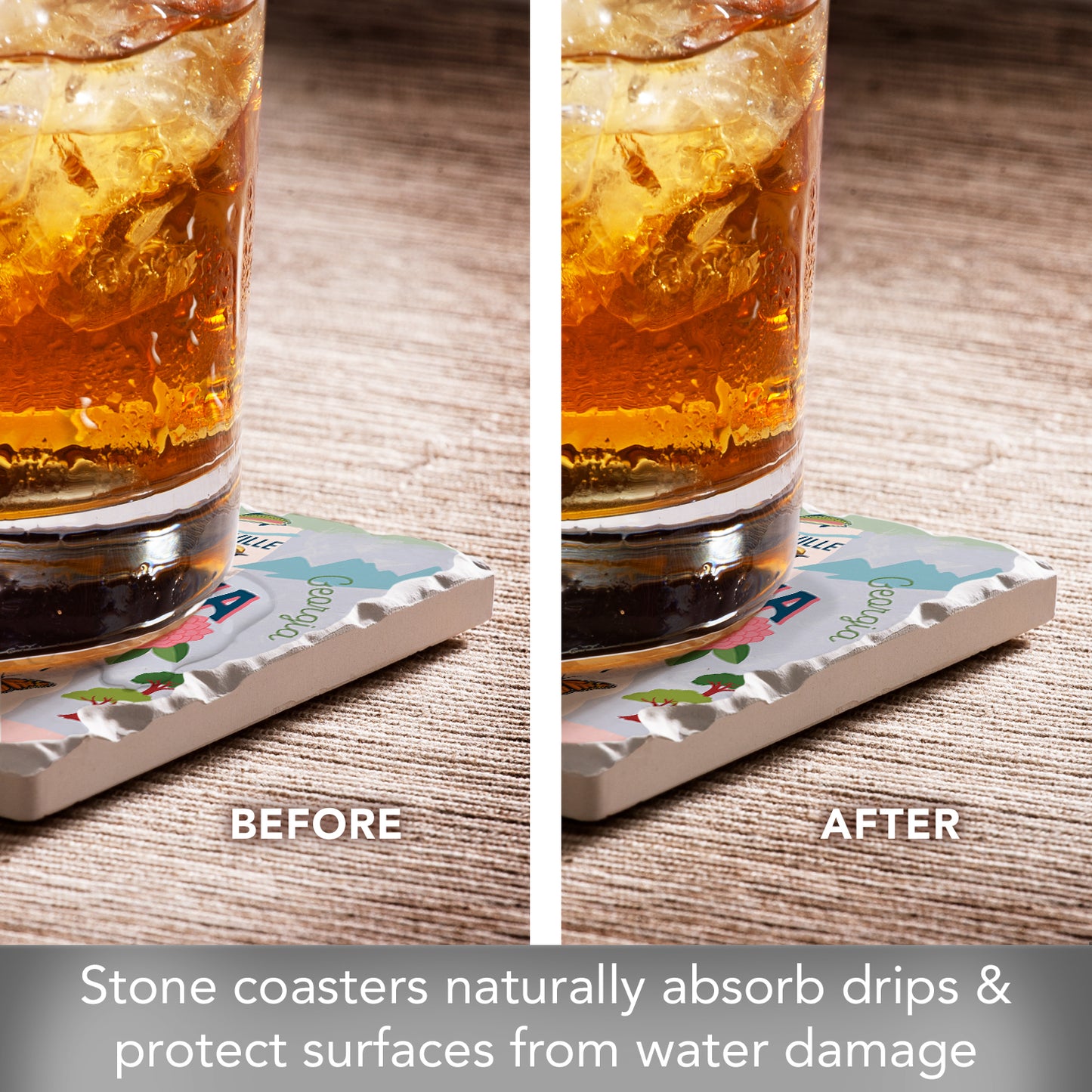 Thirstystone Alabama State Attractions 4 Pack Absorbent Stone Tumbled Tile Coasters 4” Square Manufactured in the USA