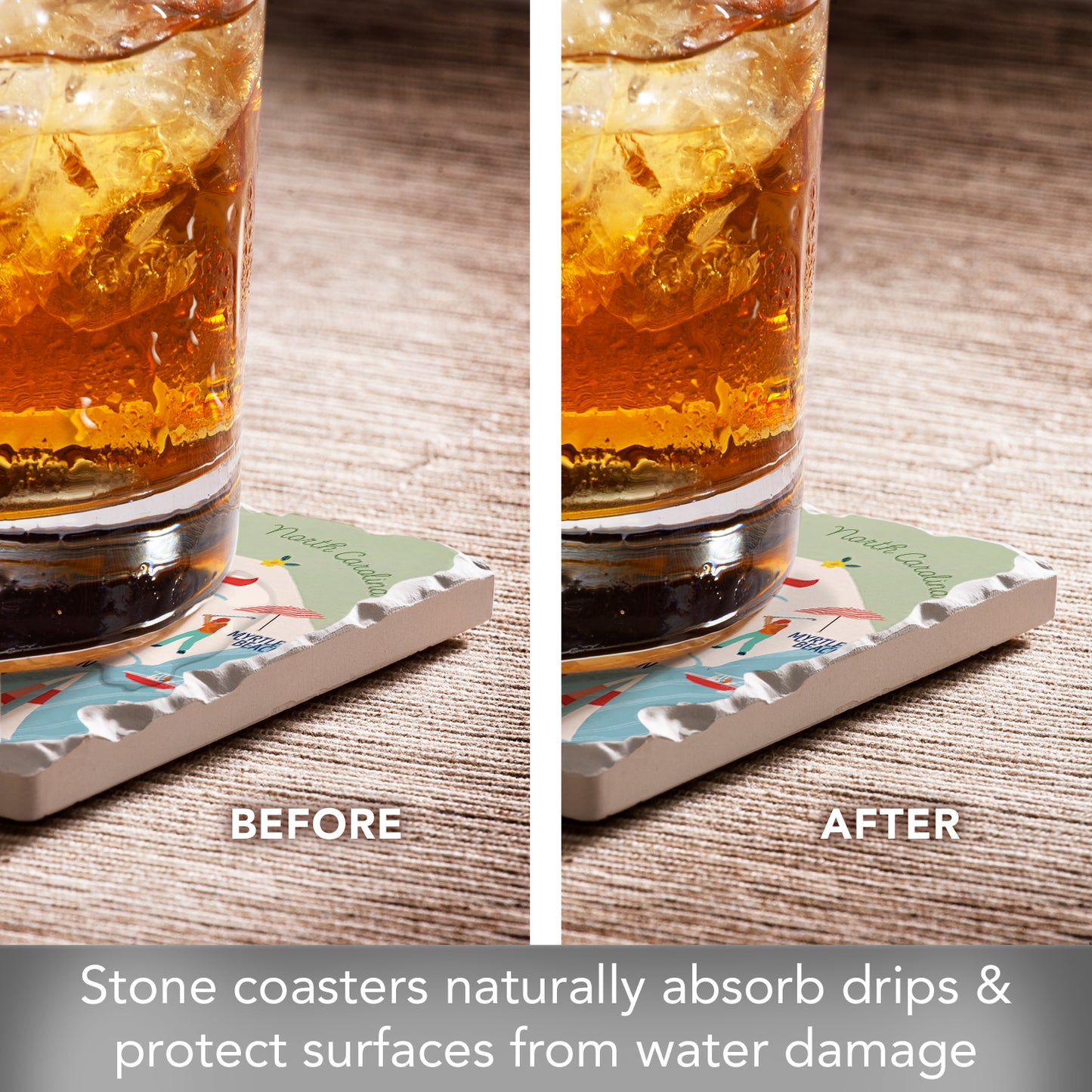 Thirstystone South Carolina Attractions 4 Pack Tumbled Tile Stone Coasters 4" Square Manufactured in the USA
