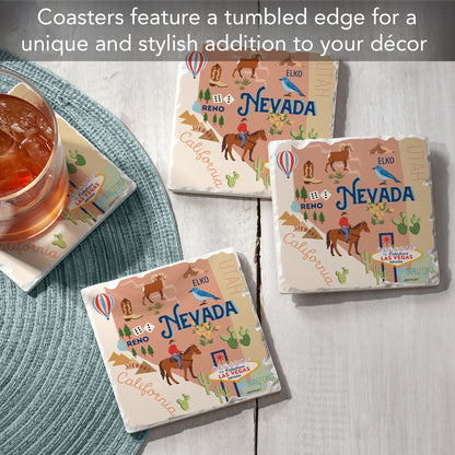 Thirstystone Nevada Attractions 4 Pack Tumbled Tile Stone Coasters 4" Square Manufactured in the USA