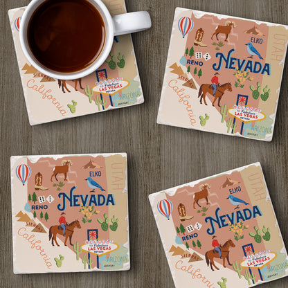 Thirstystone Nevada Attractions 4 Pack Tumbled Tile Stone Coasters 4" Square Manufactured in the USA