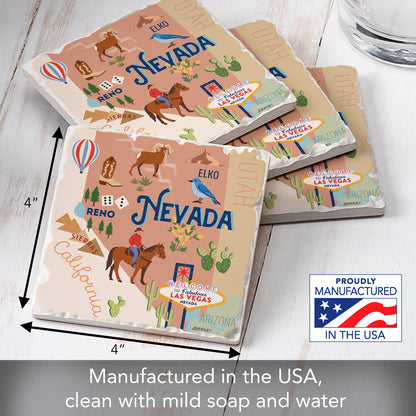 Thirstystone Nevada Attractions 4 Pack Tumbled Tile Stone Coasters 4" Square Manufactured in the USA