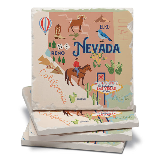 Thirstystone Nevada Attractions 4 Pack Tumbled Tile Stone Coasters 4" Square Manufactured in the USA
