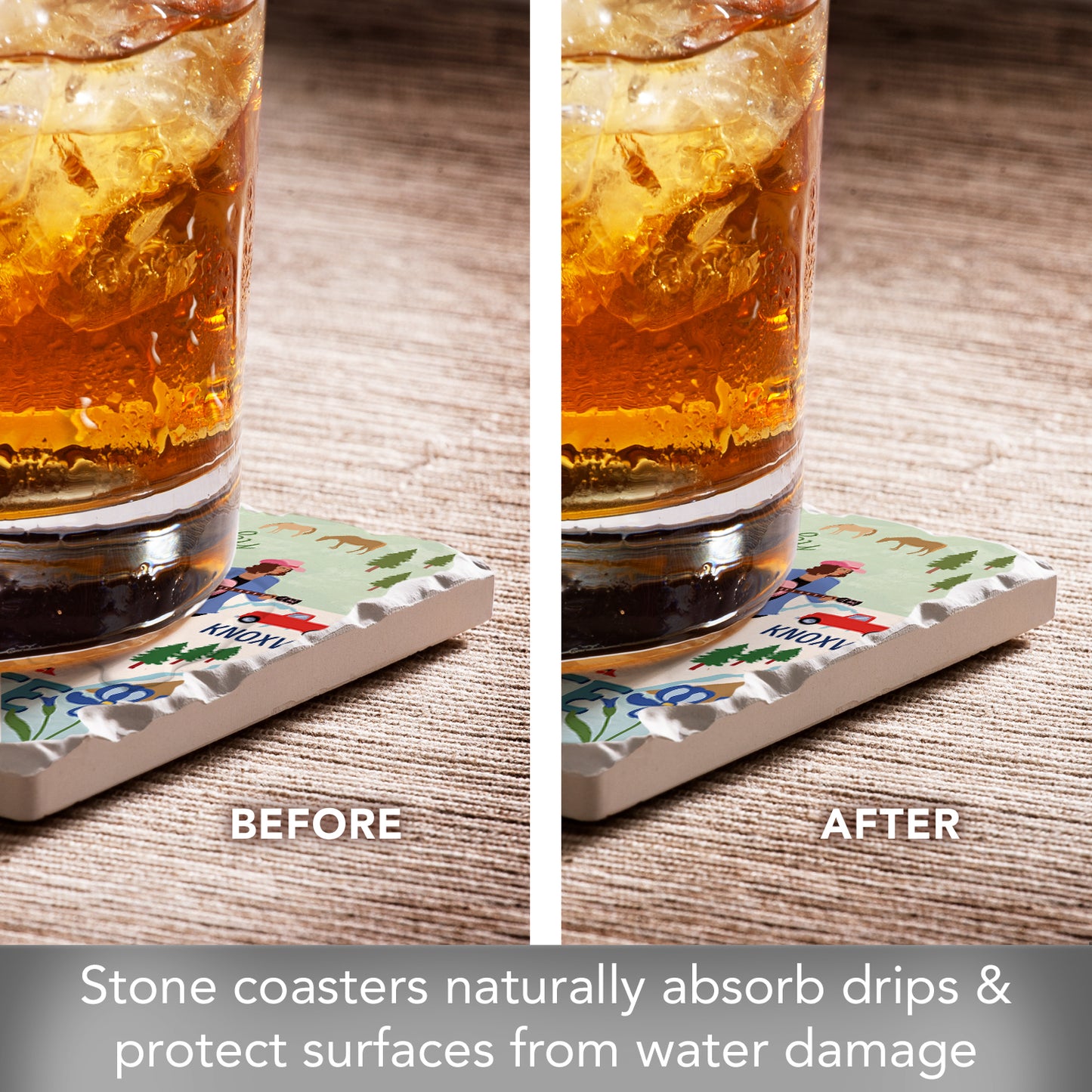 Thirstystone Tennessee State Attractions 4 Pack Tumbled Tile Stone Coasters 4” Square Manufactured in the USA