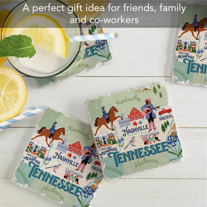 Thirstystone Tennessee State Attractions 4 Pack Tumbled Tile Stone Coasters 4” Square Manufactured in the USA