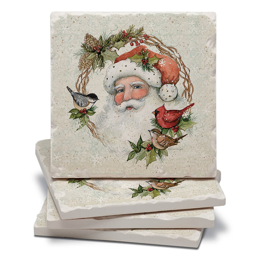 Thirstystone Vintage Santa 4 Pack Tumbled Tile Stone Coasters 4" Square Manufactured in the USA