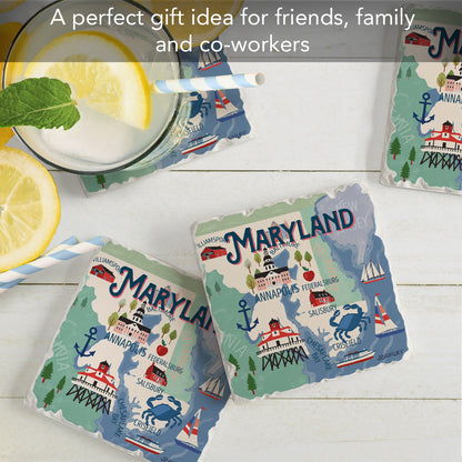 Thirstystone Maryland Attractions 4 Pack Tumbled Tile Stone Coasters 4" Square Manufactured in the USA