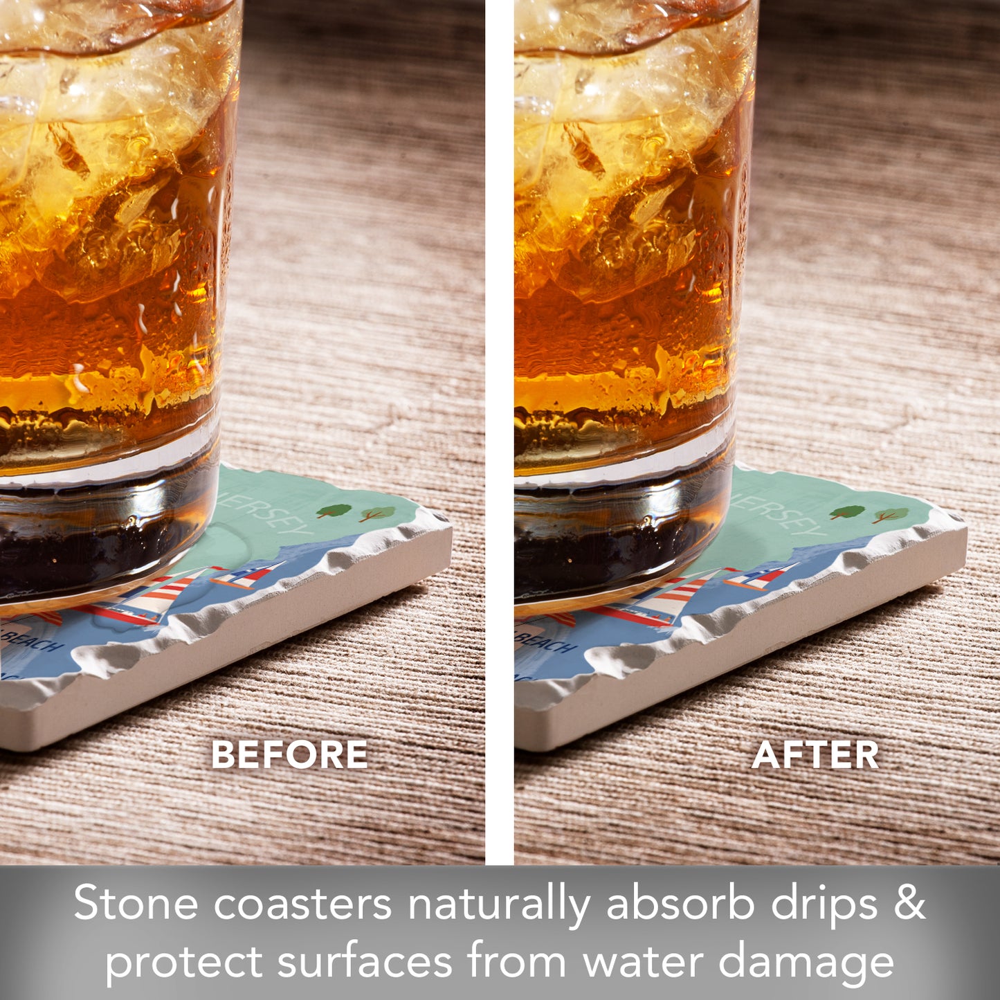 Thirstystone Delaware State Attractions 4 Pack Tumbled Tile Stone Coasters 4” Square Manufactured in the USA