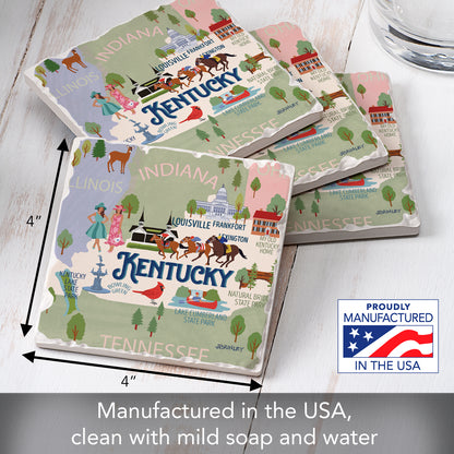 Thirstystone Kentucky Attractions 4 Pack Tumbled Tile Stone Coasters 4” Square Manufactured in the USA
