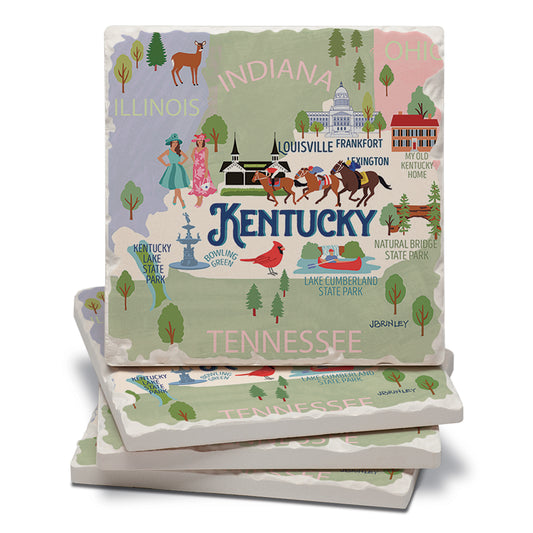 Thirstystone Kentucky Attractions 4 Pack Tumbled Tile Stone Coasters 4” Square Manufactured in the USA