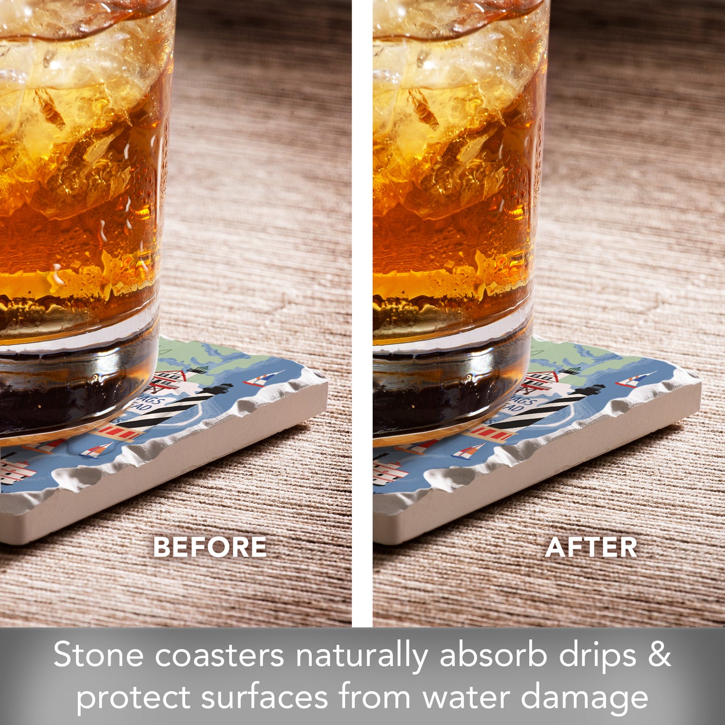 Thirstystone North Carolina Attractions 4 Pack Tumbled Tile Stone Coasters 4” Square Manufactured in the USA