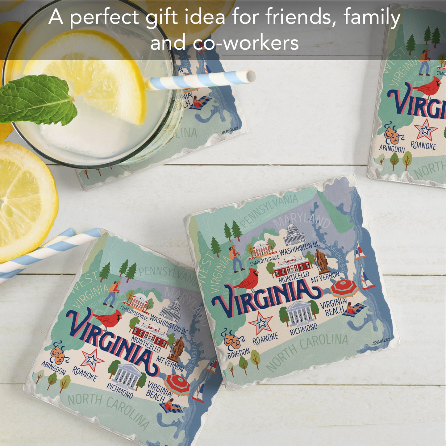 Thirstystone Virginia Attractions 4 Pack Tumbled Tile Stone Coasters 4” Square Manufactured in the USA
