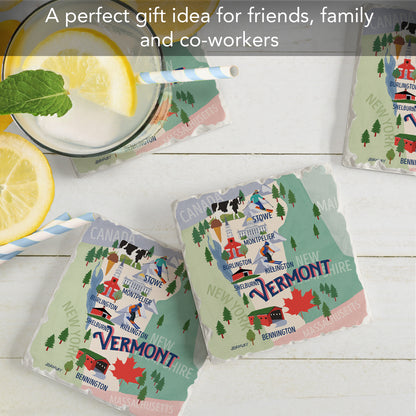 Thirstystone Vermont Attractions 4 Pack Tumbled Tile Stone Coasters 4” Square Manufactured in the USA