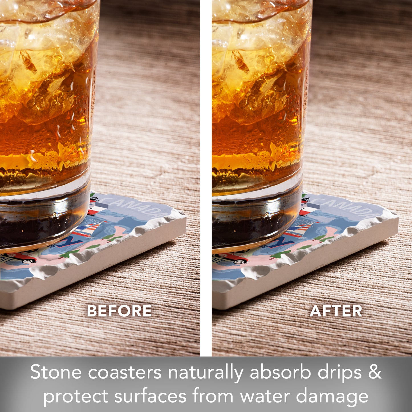 Thirstystone Michigan Attractions 4 Pack Tumbled Tile Stone Coasters 4" Square Manufactured in the USA
