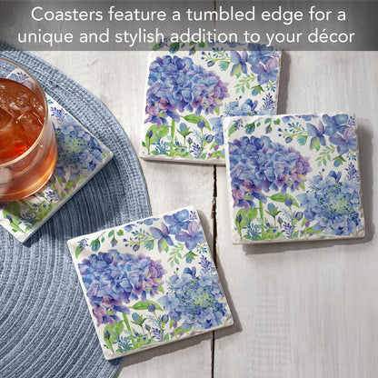 Thirstystone Beautiful Hydrangea 4 Pack Tumbled Tile Stone Coasters 4" Square Manufactured in the USA