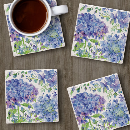 Thirstystone Beautiful Hydrangea 4 Pack Tumbled Tile Stone Coasters 4" Square Manufactured in the USA