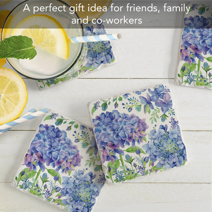 Thirstystone Beautiful Hydrangea 4 Pack Tumbled Tile Stone Coasters 4" Square Manufactured in the USA