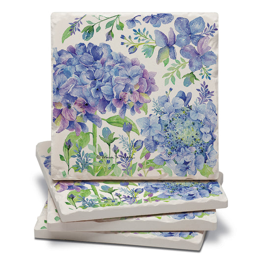 Thirstystone Beautiful Hydrangea 4 Pack Tumbled Tile Stone Coasters 4" Square Manufactured in the USA