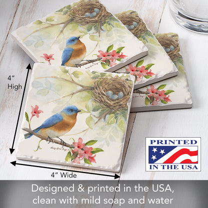 Thirstystone Bluebird 4 Pack Tumbled Tile Stone Coasters 4" Square Manufactured in the USA