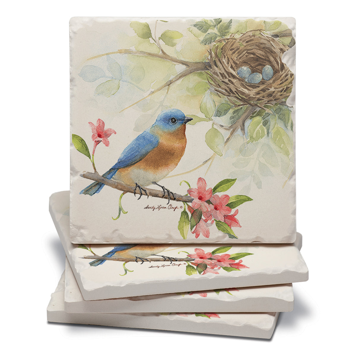 Thirstystone Bluebird 4 Pack Tumbled Tile Stone Coasters 4" Square Manufactured in the USA